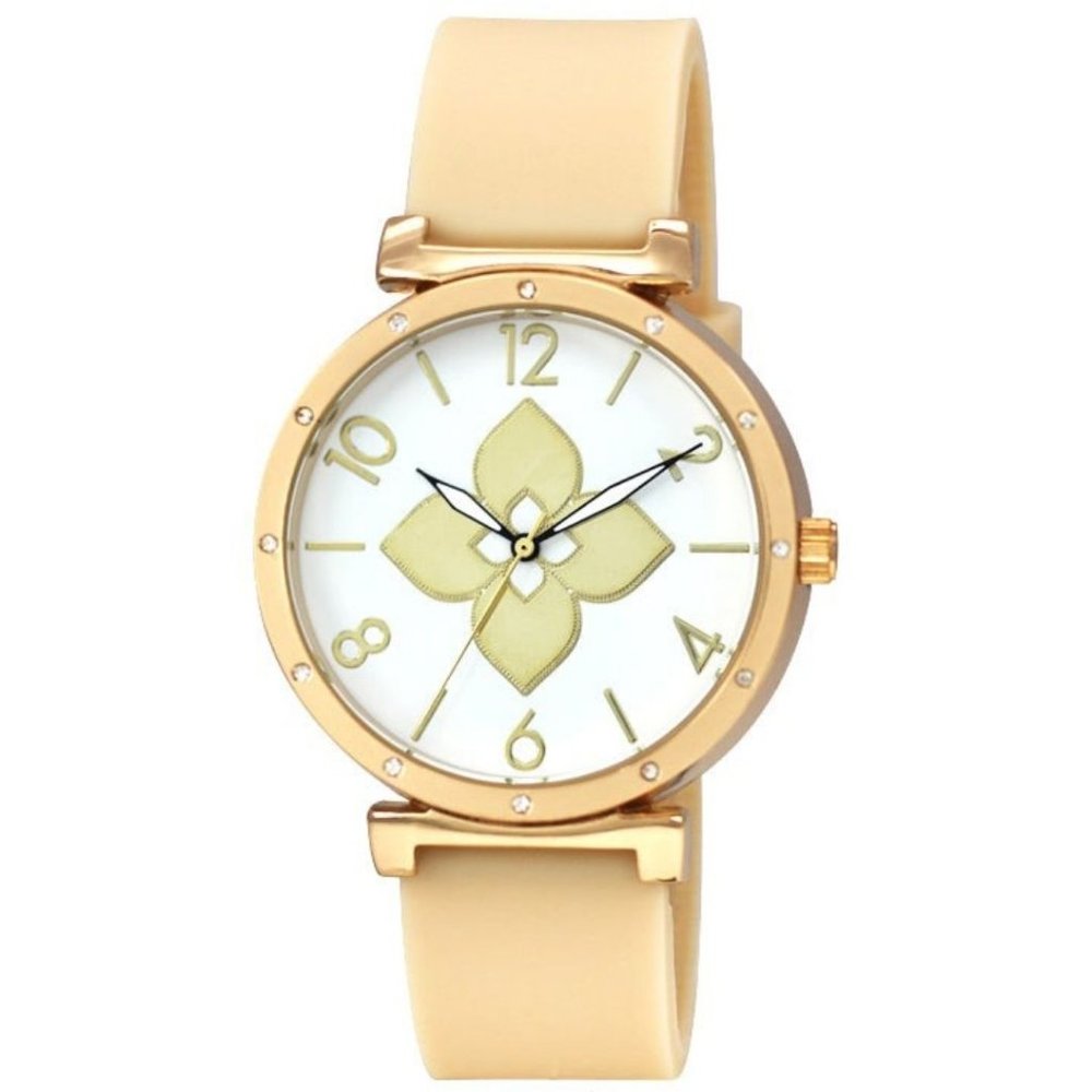 40mm Montres Carlo Fashion Women Flower Tan Gold Leather Band Luxury Dress Watch